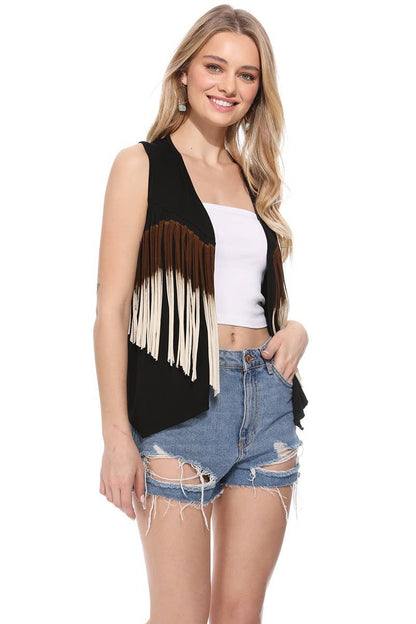 Tri Color Fringe Vest