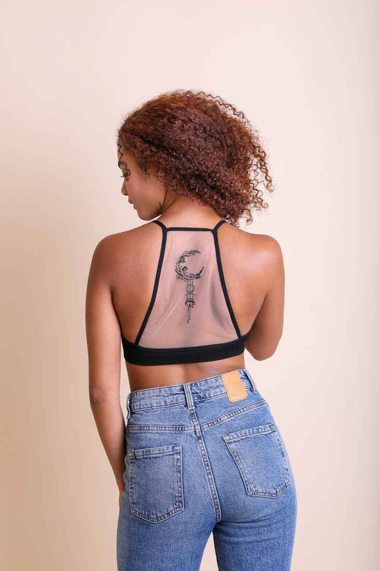 🌙 Bohemian Dream Catcher Mesh Bralette