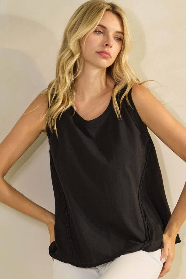 Essential Raw Edge Cotton Tank - White, Mocha, Black