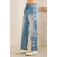 Washed Floral Embroidered Jeans