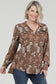 Lace Up Back Button Down Acid Wash Floral Top
