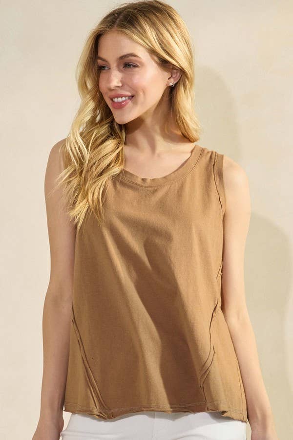 Essential Raw Edge Cotton Tank - White, Mocha, Black