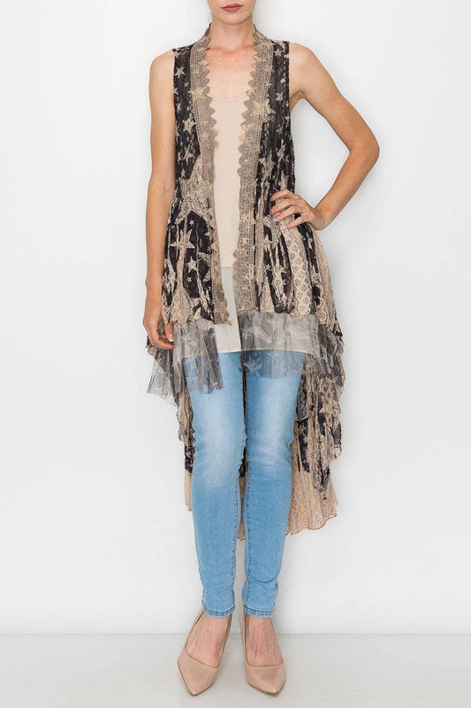 Flowy High-Low Lace Boho Star Duster Vest