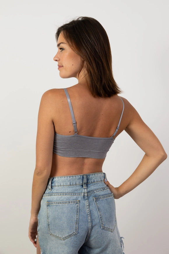 Soft Lace Trim Ribbed Padded Seamless Bralette