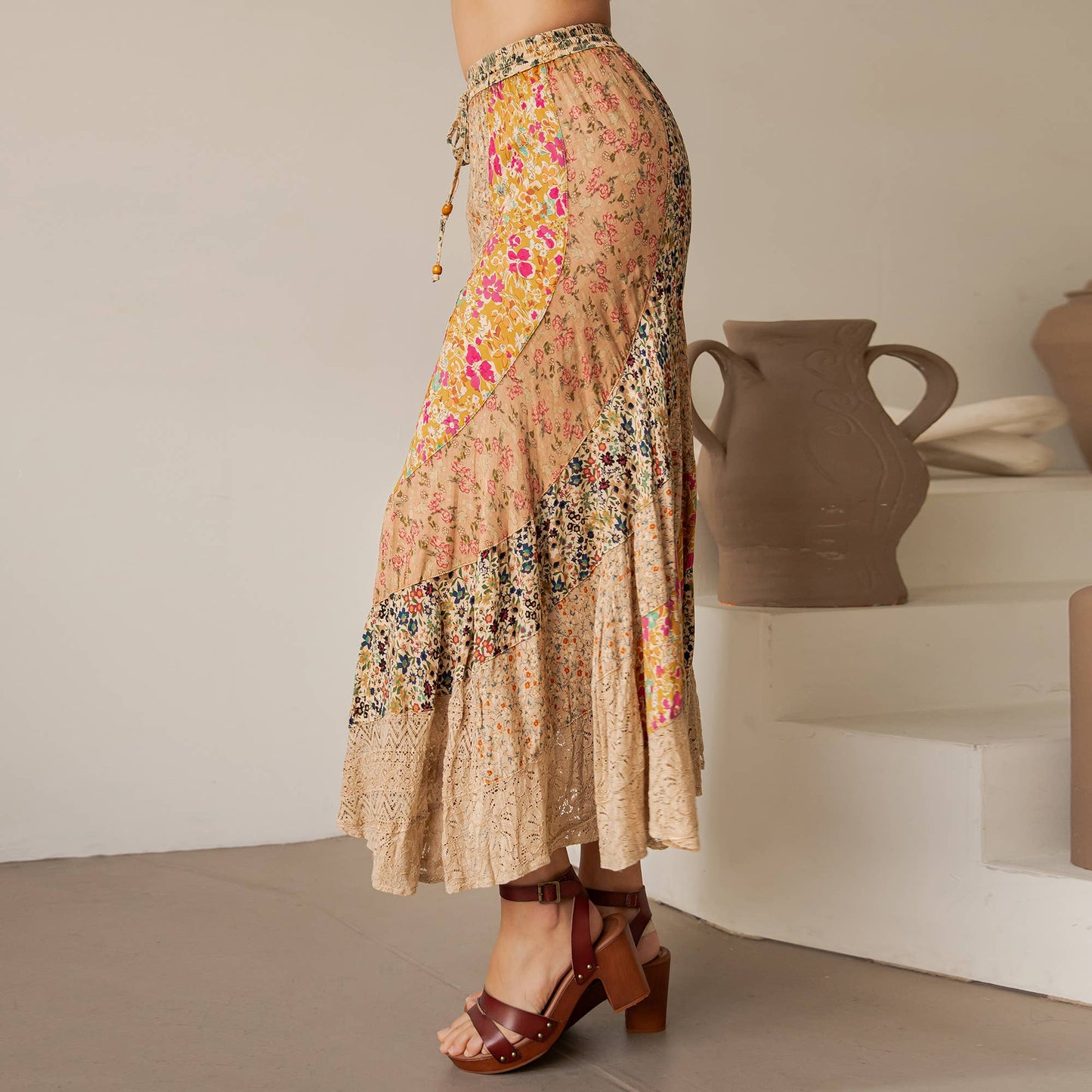 Boho Patchwork Maxi Skirt