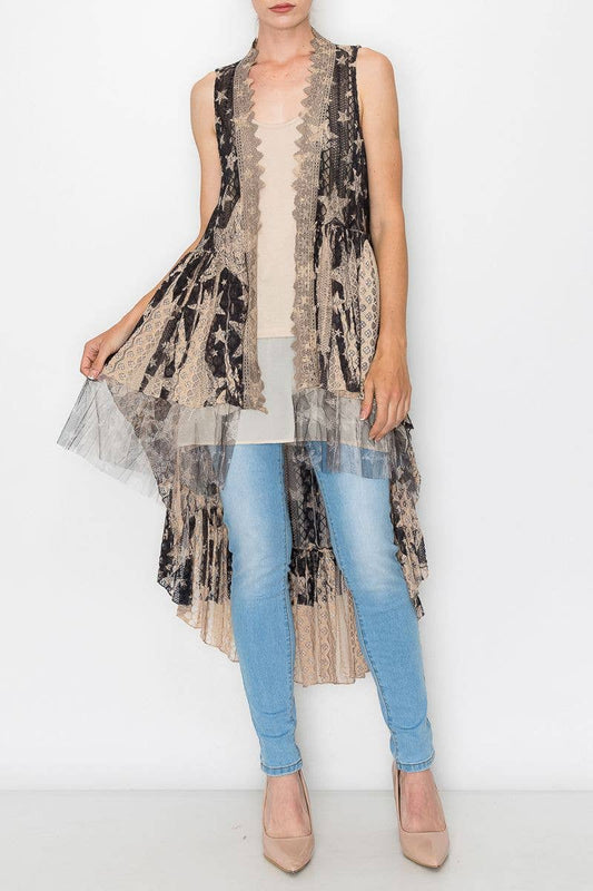 Flowy High-Low Lace Boho Star Duster Vest