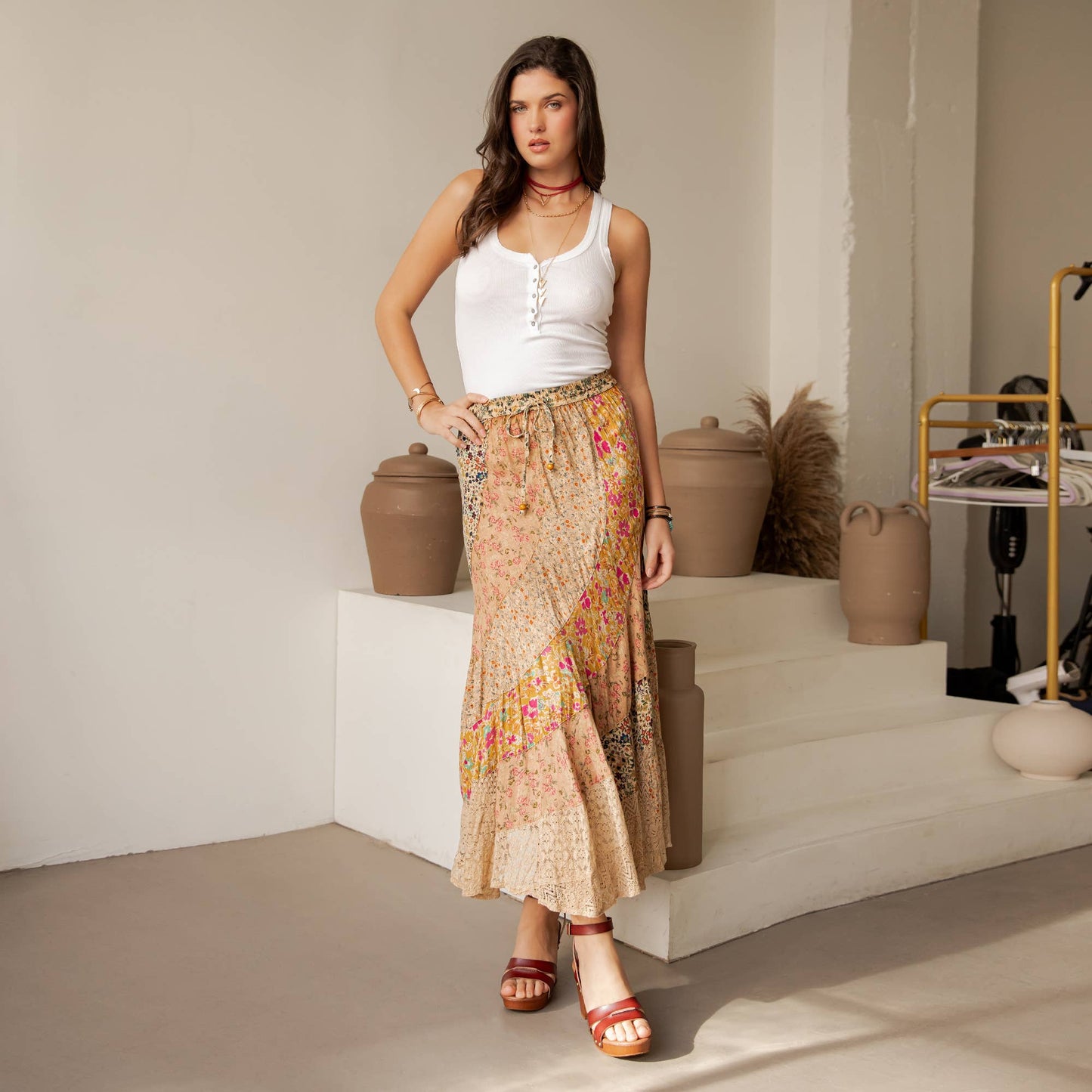Boho Patchwork Maxi Skirt