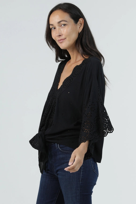 Deep V-Neck Crochet Tie Front Top