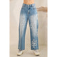 Washed Floral Embroidered Jeans