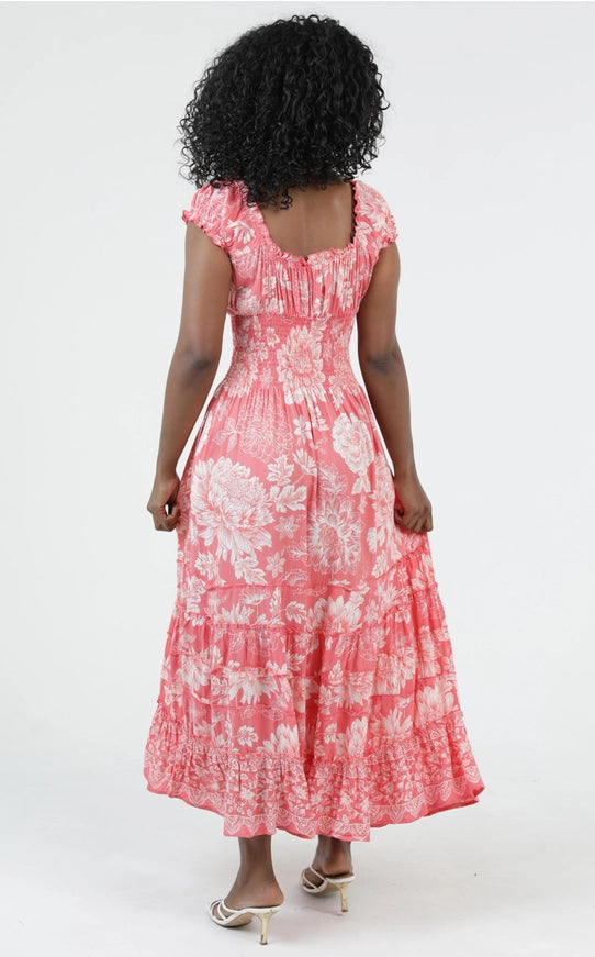 Lola P V-Neck Maxi Dress With Pockets - Coral