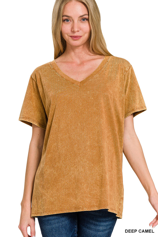 Washed Short Sleeve V-neck Tee