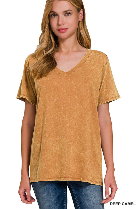 Washed Short Sleeve V-neck Tee
