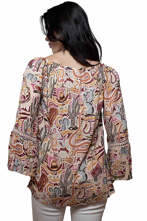Scully On or Off Shoulder Western Print Top