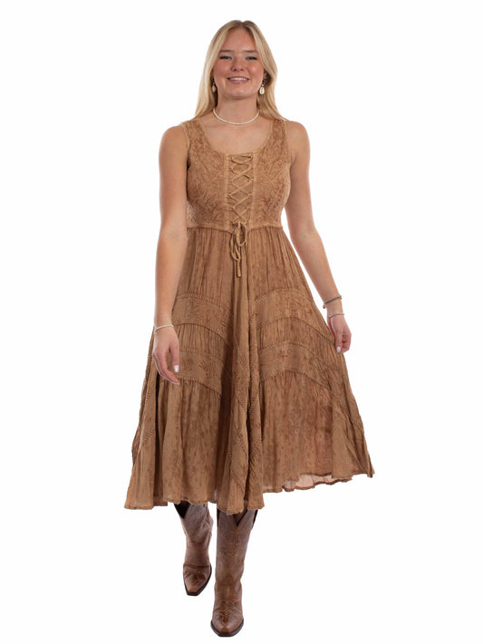 Scully Lace Up Dress - Beige