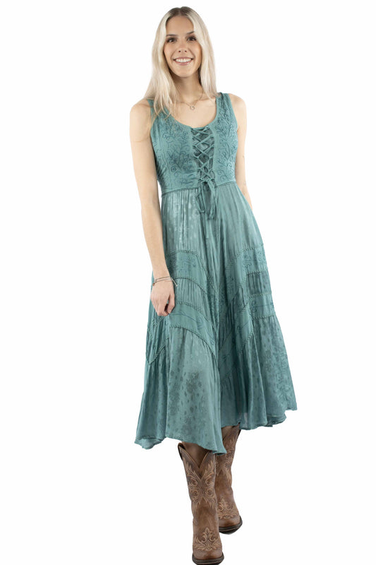 Scully Lace Up Dress - Teal