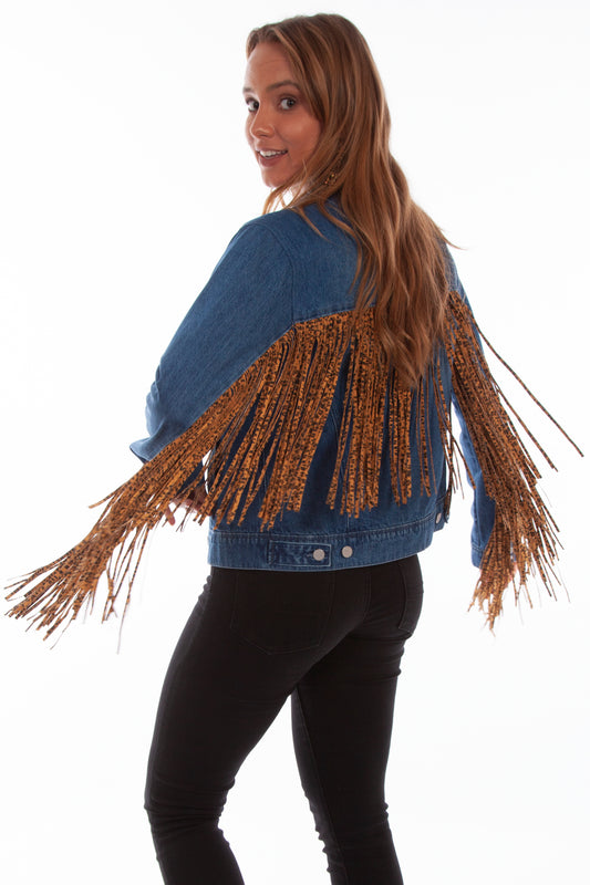 Scully Denim Jacket With Leopard Fringe