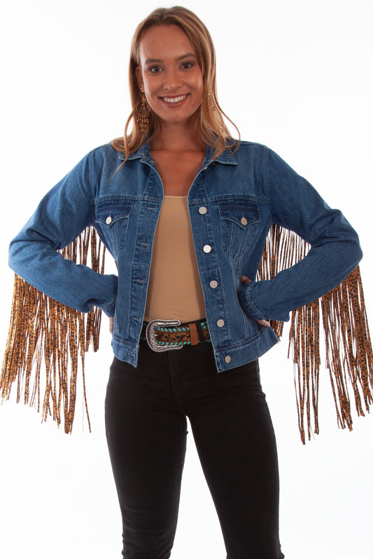Scully Denim Jacket With Leopard Fringe