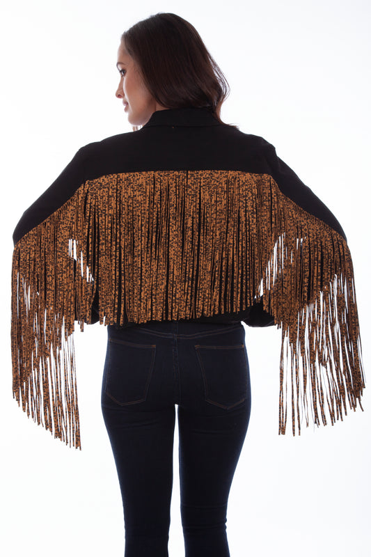 Scully Crop Denim Jacket With Leopard Fringe