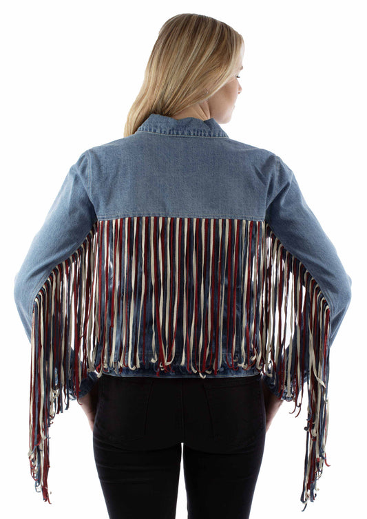 Scully Denim Jacket With Red, White and Blue Fringe