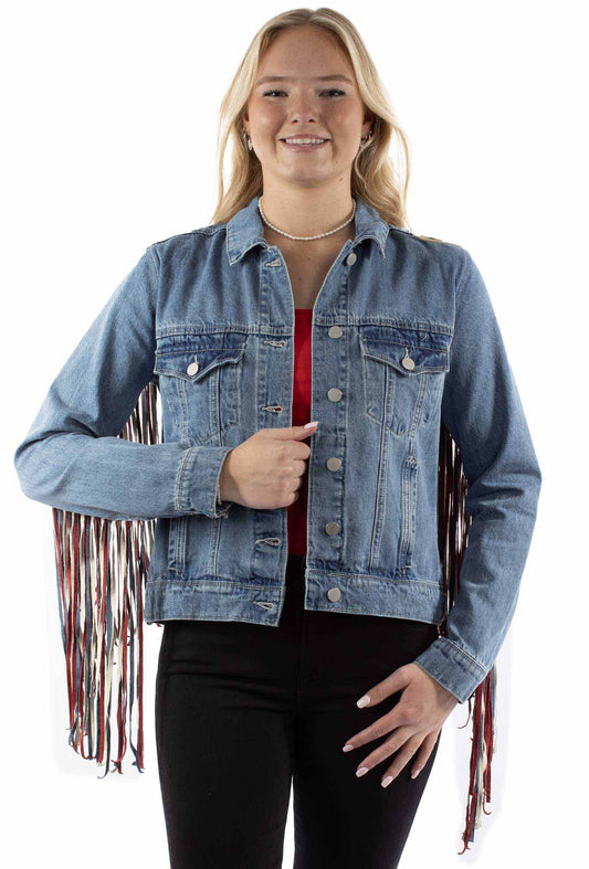 Scully Denim Jacket With Red, White and Blue Fringe