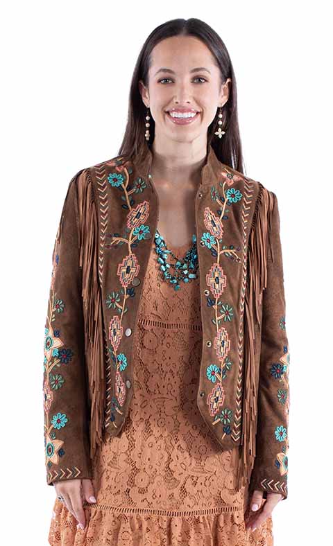 Scully Bohemian Suede Embroidered Beaded Fringe Jacket