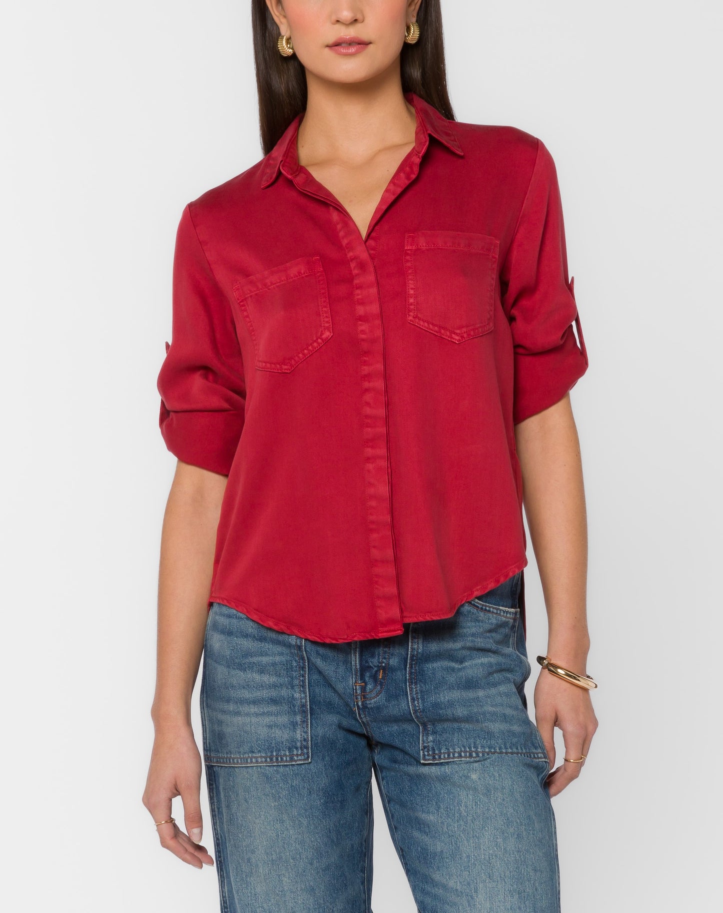 Festive Red Button Down Top