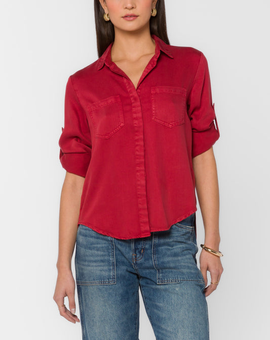 Festive Red Button Down Top