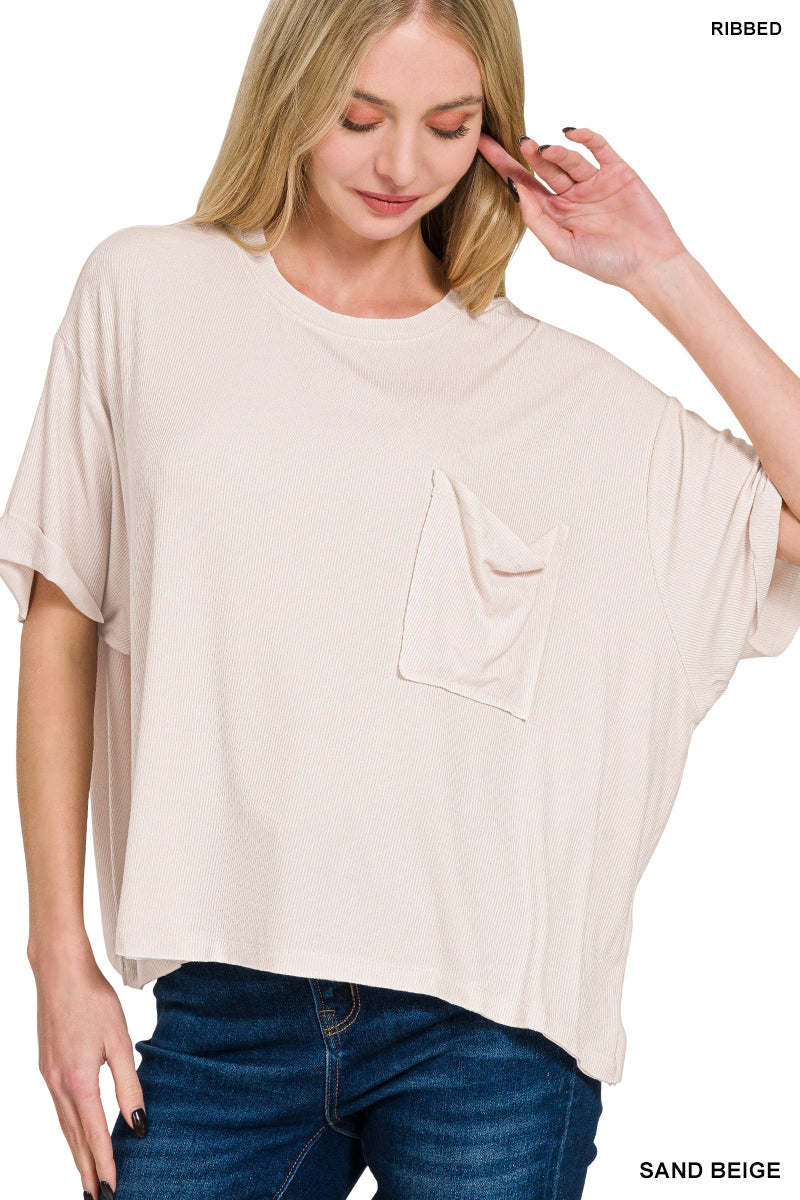 Ribbed Cuffed Sleeve Top - 3 colors