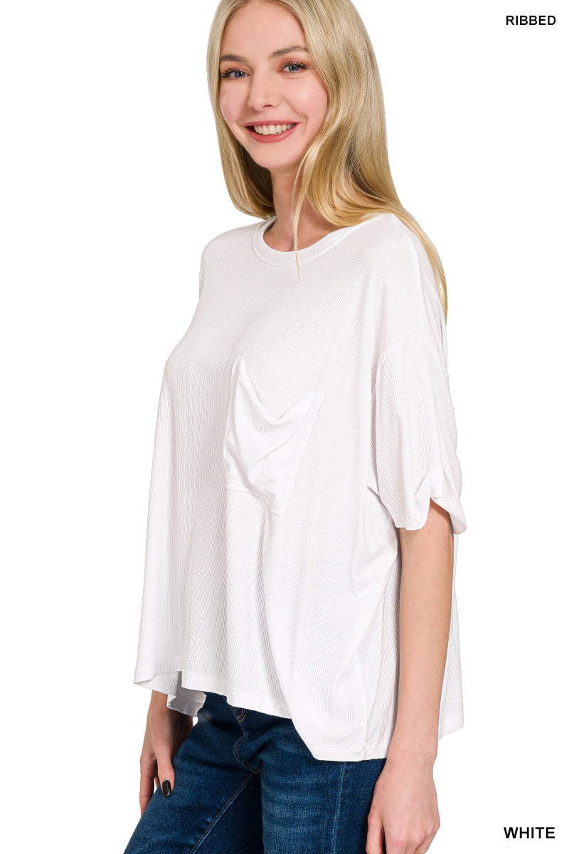 Ribbed Cuffed Sleeve Top - 3 colors