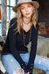 Ribbed Henley Long Sleeve Top - Ginger and Black