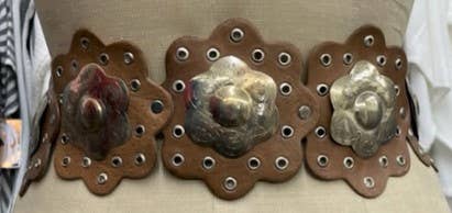 DAIRI Tan Leather Belt with Stainless Steel Flowers