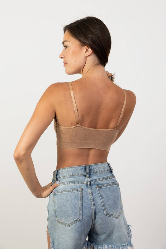 Soft Lace Trim Ribbed Padded Seamless Bralette