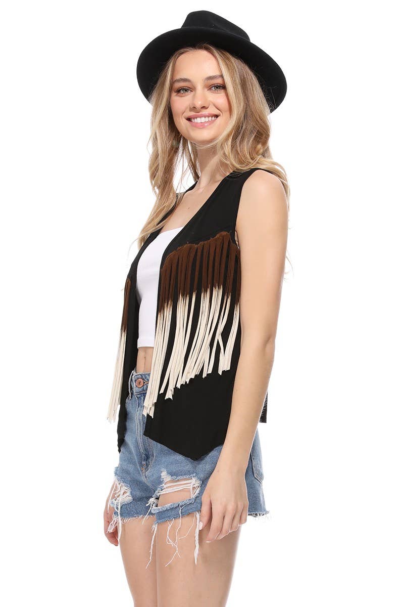 Tri Color Fringe Vest