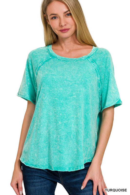 Crinkle Washed Raglan Sleeve T-Shirt