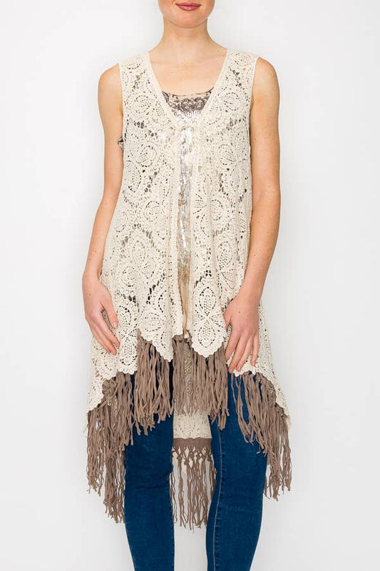 High-Low Crochet Vest With Fringe