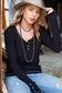 Ribbed Henley Long Sleeve Top - Ginger and Black