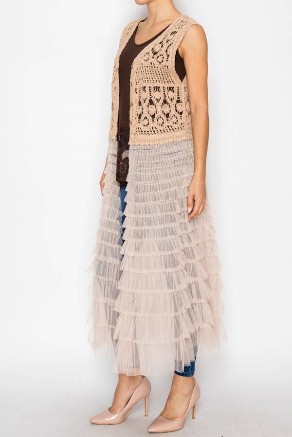 Crochet Vest With Tiered Mesh Layer