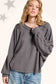 Brushed Waffle Loose Fit Long Sleeve Top - Ginger and Charcoal