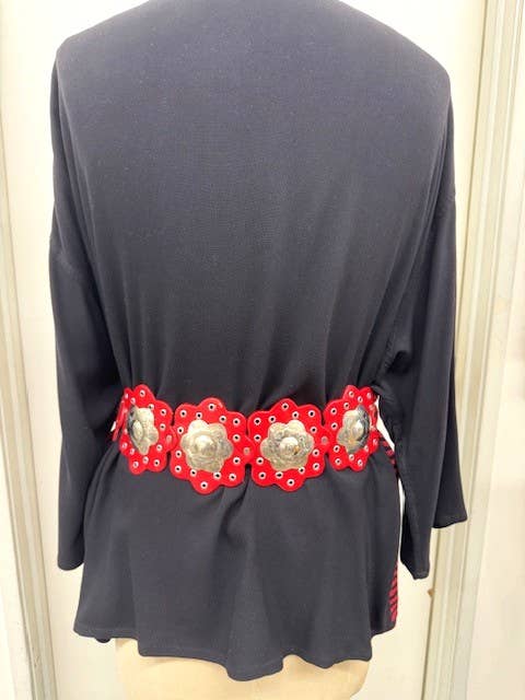 Handcrafted Red Flower Leather Belt