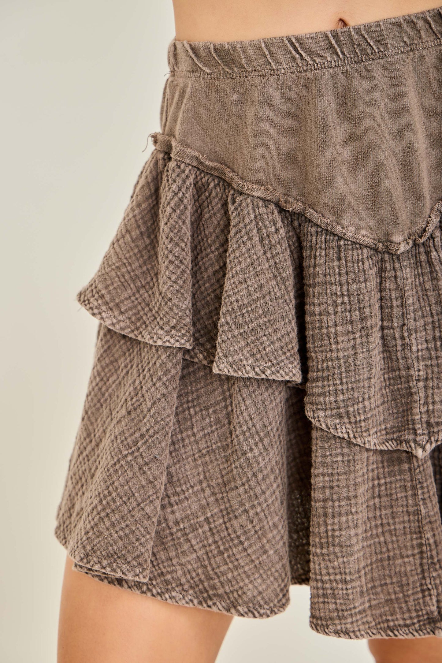 Mineral Wash Tiered Skirt - Ash Oak and Hot Pink