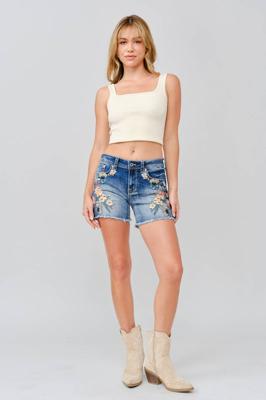 Embroidered Butterfly Shorts