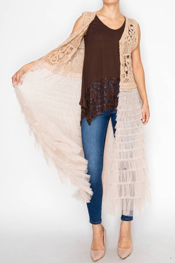 Crochet Vest With Tiered Mesh Layer