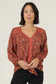 Lace Trim Tie Waist Floral Print Top