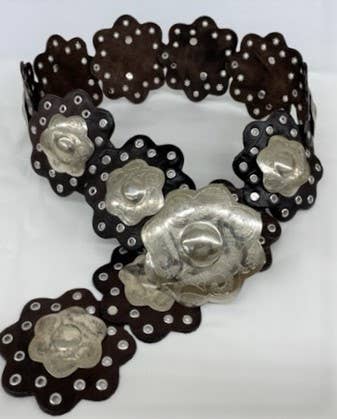Handcrafted Brown Flower Leather Belt