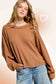 Brushed Waffle Loose Fit Long Sleeve Top - Ginger and Charcoal