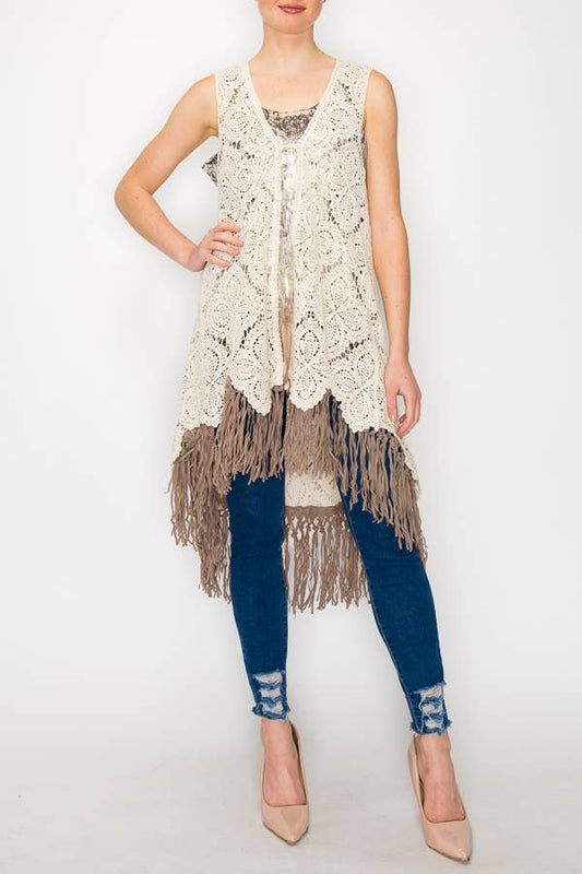 High-Low Crochet Vest With Fringe