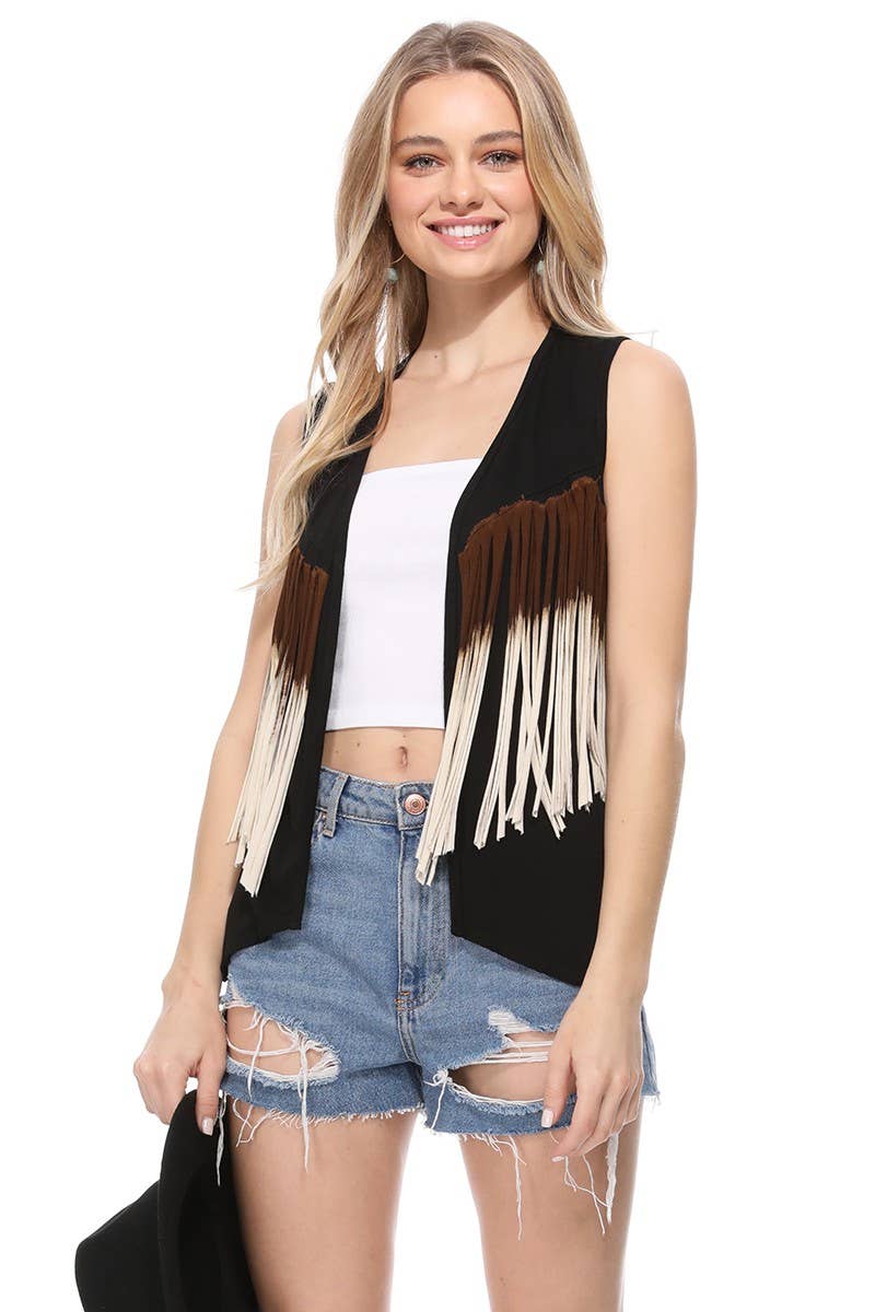 Tri Color Fringe Vest