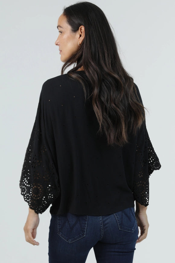 Deep V-Neck Crochet Tie Front Top