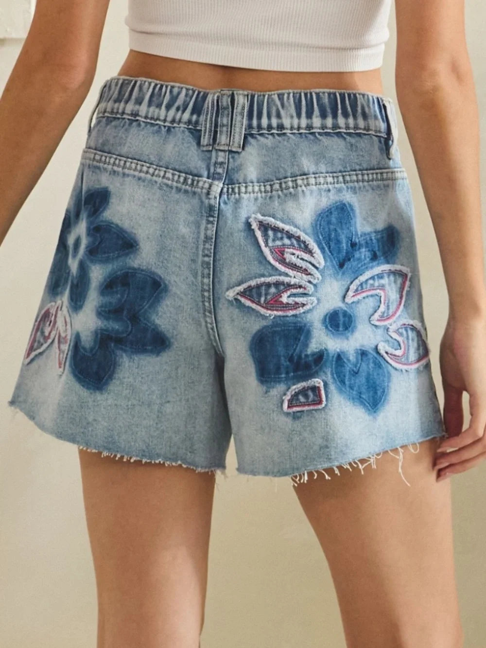 Floral Patch Denim Shorts