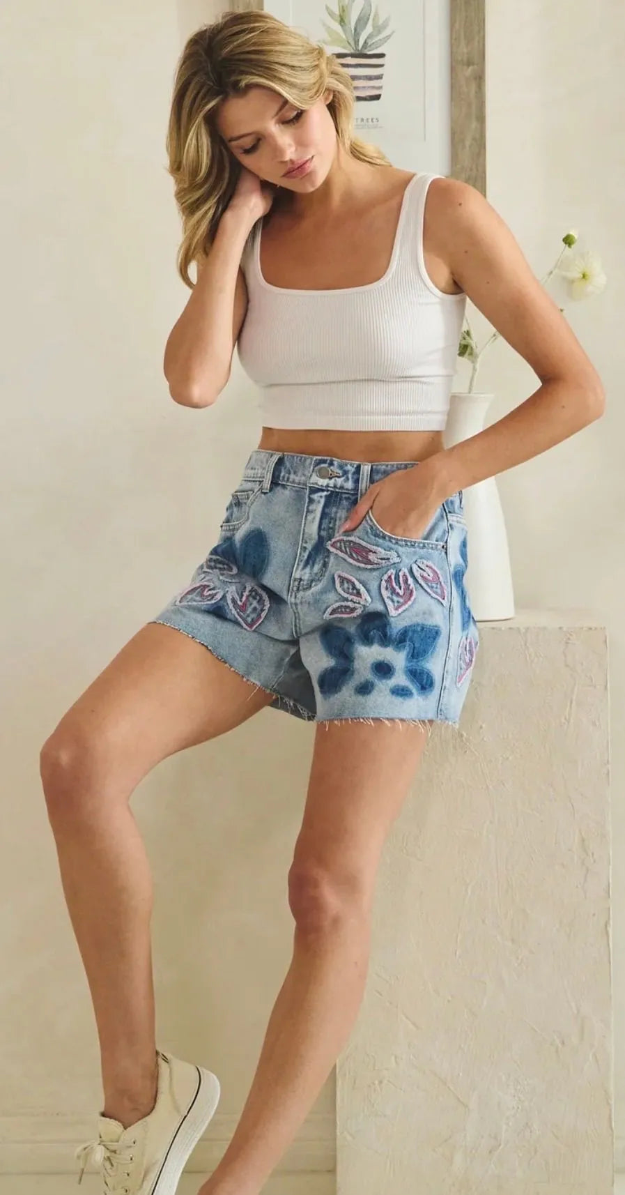 Floral Patch Denim Shorts